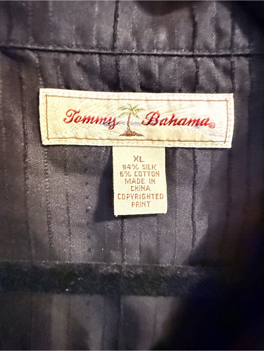 Tommy Bahama Black Shirt with Orange Hibiscus and Green Leaves - Picture 3 of 3